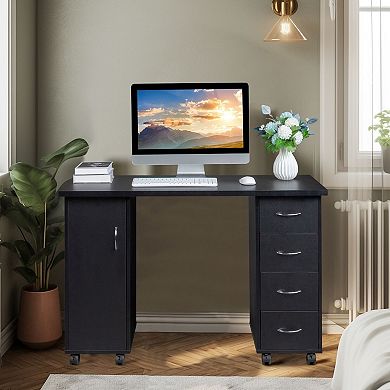 47-Inch Manicure Table with Storage Drawers and Wrist Rest for Home Nail Care - Black