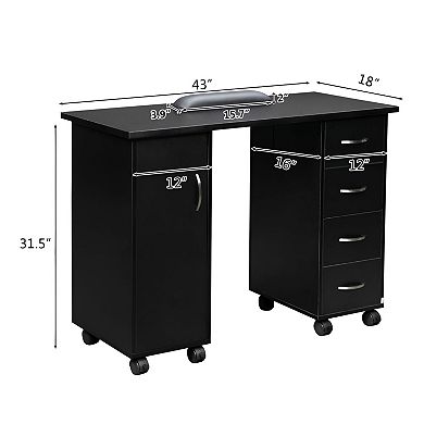 47-Inch Manicure Table with Storage Drawers and Wrist Rest for Home Nail Care - Black