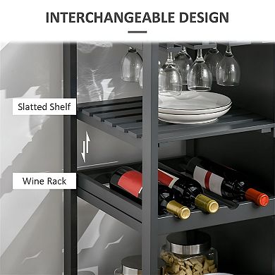 Bar Cart on Wheels with Wine Storage, Drawer and Acrylic Door Cabinet