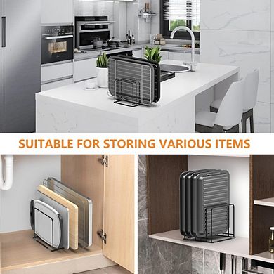 Great Ambitions Steel Cookware Holder, 5-Slot Divided Rack for Skillets, Baking Pans & Cutting Board