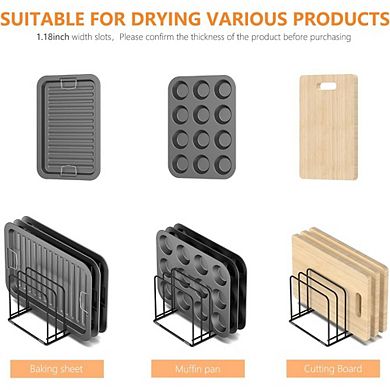 Great Ambitions Steel Cookware Holder, 5-Slot Divided Rack for Skillets, Baking Pans & Cutting Board