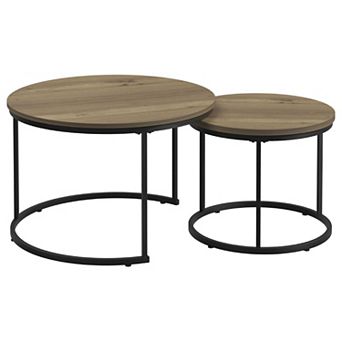 2 pc Nesting Tables with Marble-Effect Tops, Multi-Use Living Room Set