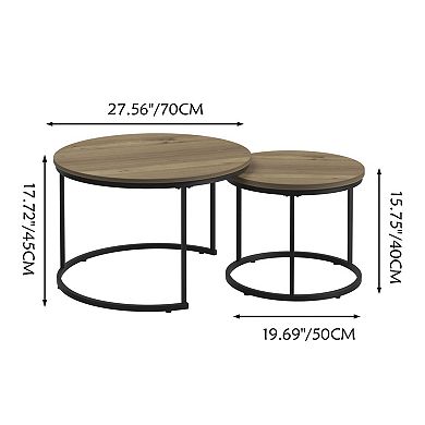 2-Piece Nesting Tables with Marble-Effect Tops, Multi-Use Living Room Set