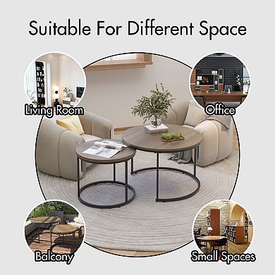 2-Piece Nesting Tables with Marble-Effect Tops, Multi-Use Living Room Set