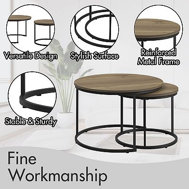 2-Piece Nesting Tables with Marble-Effect Tops, Multi-Use Living Room Set