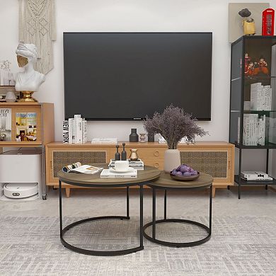 2-Piece Nesting Tables with Marble-Effect Tops, Multi-Use Living Room Set