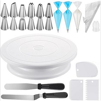 Great Ambitions 71 pc Cake Decorating Kit: Turntable, 12 Tips, 50 Bags & Tools