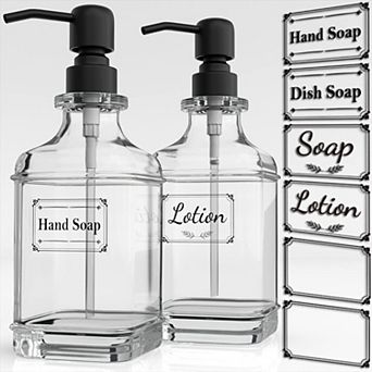 2 Pack Soap Dispenser, 18 Oz Antique Design Thick Glass Hand Dispensers; with 304 Rust Proof