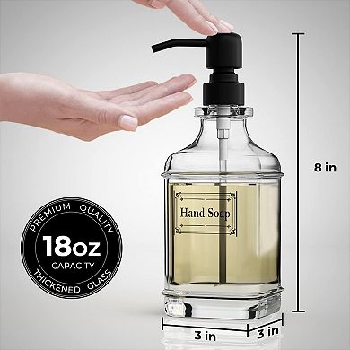 2 Pack Soap Dispenser, 18 Oz Antique Design Thick Glass Hand Dispensers; with 304 Rust Proof