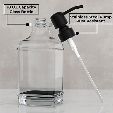 2 Pack Soap Dispenser, 18 Oz Antique Design Thick Glass Hand Dispensers; with 304 Rust Proof