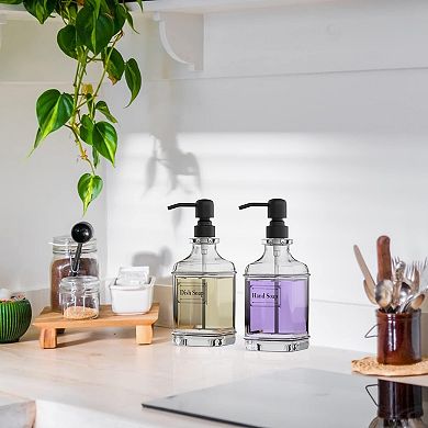 2 Pack Soap Dispenser, 18 Oz Antique Design Thick Glass Hand Dispensers; with 304 Rust Proof