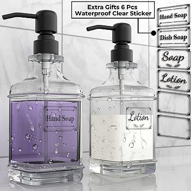 2 Pack Soap Dispenser, 18 Oz Antique Design Thick Glass Hand Dispensers; with 304 Rust Proof