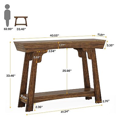 2 Tier Console Table for Entryway, Narrow Sofa Table with Storage Shelf, Hallway Table