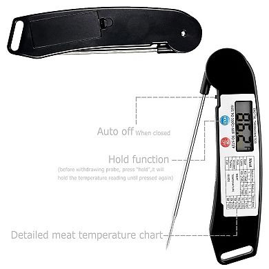 Instant Read Digital Meat Thermometer Stainless Steel Probe for BBQ Cooking