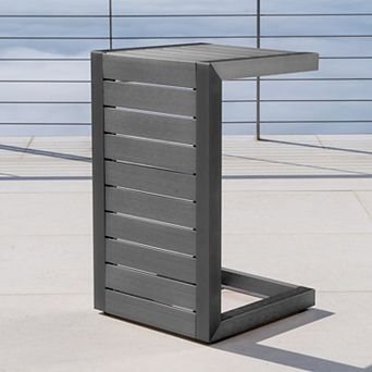 C-Shaped End Table Lightweight Aluminum Outdoor Side Table in Grey