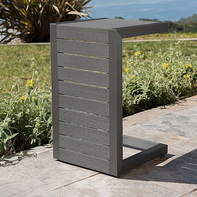 C-Shaped End Table Lightweight Aluminum Outdoor Side Table in Grey