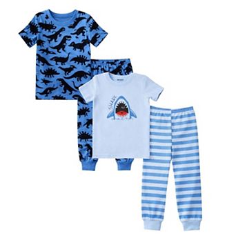 Kids Boys Dark Dinosaurs Sharks 2-Pack Pajamas Snug Fit PJs Short Sleeve