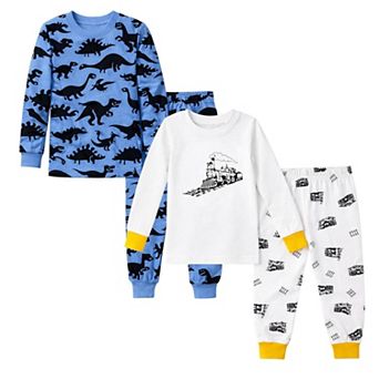 Kids Boys Dark Dinosaurs Trains 2-Pack Pajamas Snug Fit PJs Long Sleeve