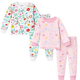 Kids Girls Candy Flowers 2-Pack Pajamas Snug Fit PJs Long Sleeve