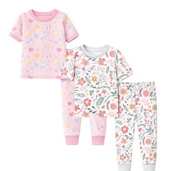 Kids Girls Candy Flowers 2-Pack Pajamas Snug Fit PJs Short Sleeve