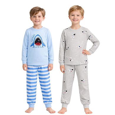 Kids Boys Sharks Astronauts 2-Pack Pajamas Snug Fit PJs Long Sleeve
