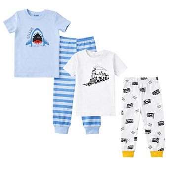 Kids Boys Sharks Trains 2-Pack Pajamas Snug Fit PJs Short Sleeve