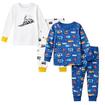 Kids Boys Trains Cars 2-Pack Pajamas Snug Fit PJs Long Sleeve