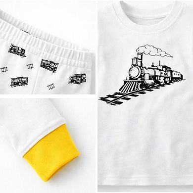 Kids Boys Trains Cars 2-Pack Pajamas Snug Fit PJs Long Sleeve