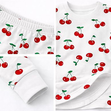 Kids Girls Cherries Hearts 2-Pack Pajamas Snug Fit PJs Long Sleeve