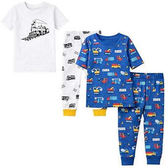 Kids Boys Trains Cars 2-Pack Pajamas Snug Fit PJs Short Sleeve