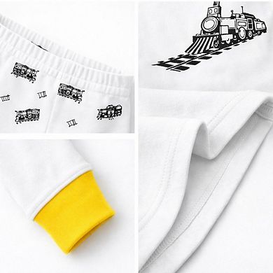 Kids Boys Trains Cars 2-Pack Pajamas Snug Fit PJs Short Sleeve
