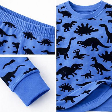 Kids Boys Dark Dinosaurs Trains 2-Pack Pajamas Snug Fit PJs Short Sleeve