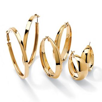 3 Pair Hoop Earrings Set in Yellow Goldtone