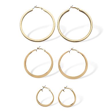 3 Pair Hoop Earrings Set in Yellow Goldtone
