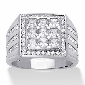 Men's 2.12 ct w. Round and Square Cubic Zirconia Platinum-Plated Square Ring