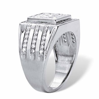 Men's 2.12 Cttw. Round and Square Cubic Zirconia Platinum-Plated Square Ring