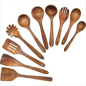 Wooden Kitchen Utensils Set 10 pc Spatulas and Spoons