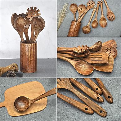 Wooden Kitchen Utensils Set 10 Pcs Spatulas and Spoons
