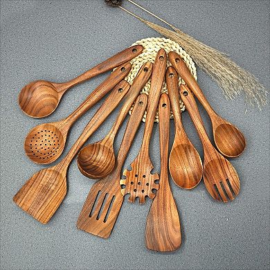 Wooden Kitchen Utensils Set 10 Pcs Spatulas and Spoons