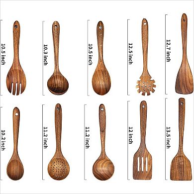 Wooden Kitchen Utensils Set 10 Pcs Spatulas and Spoons