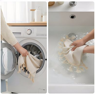 Cotton Tassel Tablecloth Waterproof Farmhouse Style Heavy Duty