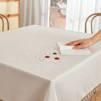 Cotton Tassel Tablecloth Waterproof Farmhouse Style Heavy Duty