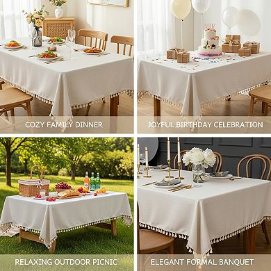 Cotton Tassel Tablecloth Waterproof Farmhouse Style Heavy Duty