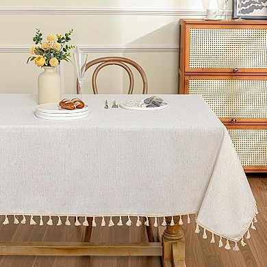 Cotton Tassel Tablecloth Waterproof Farmhouse Style Heavy Duty