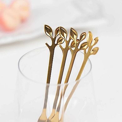 4 Pack Gold Dessert Forks Leaf Handle Appetizer Utensils Gift Box Set