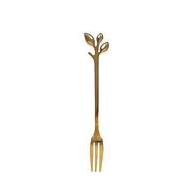 4 Pack Gold Dessert Forks Leaf Handle Appetizer Utensils Gift Box Set