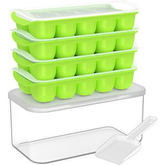 BPA Free Ice Cube Tray Set 4-Pack with Lid & Bin, Stackable Silicone Easy Release for Kitchen