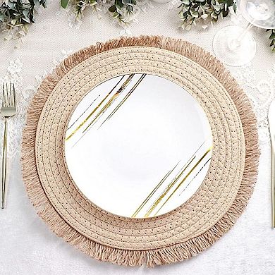 Pack of 4 15 Inch Round Burlap Placemats Natural Fringed Table Decor