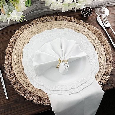 Pack of 4 15 Inch Round Burlap Placemats Natural Fringed Table Decor
