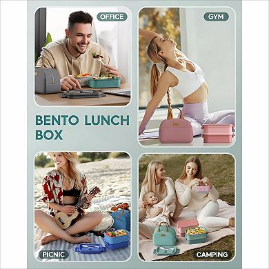 Stackable Bento Lunch Box Set with Thermo Bag and Utensils